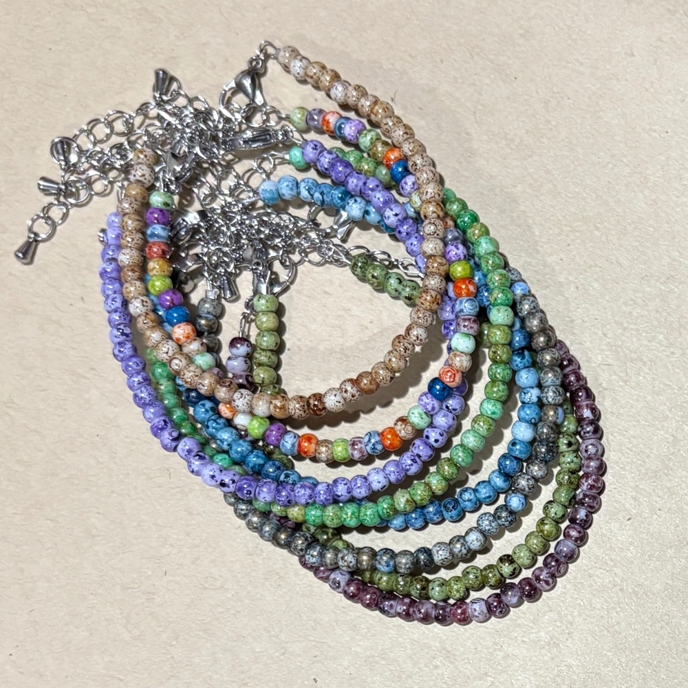 Glass Seed Bead Adjustable Bracelets - Set of 8